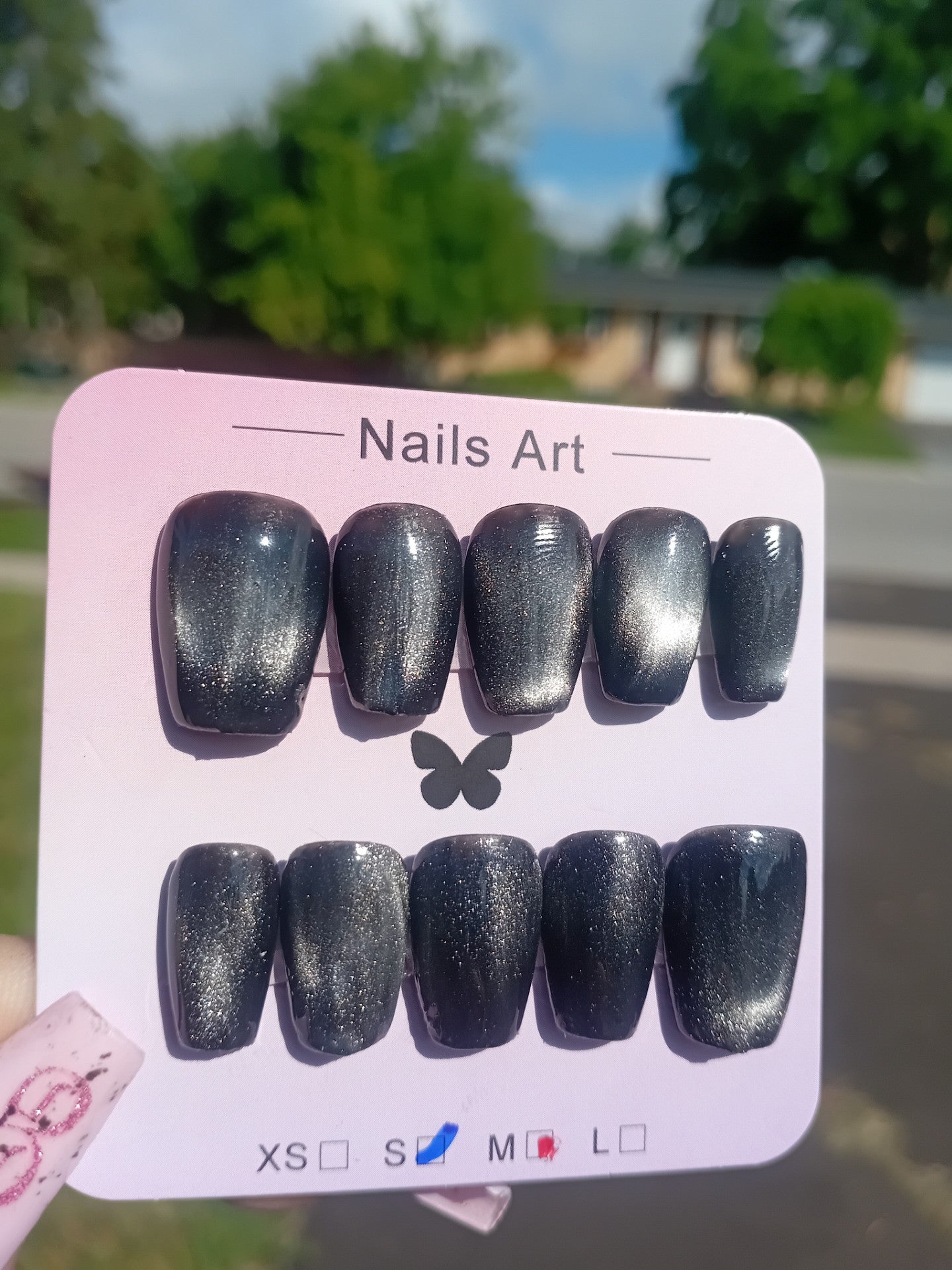 Gothic Gun Metal Cat Eye Press On Nails