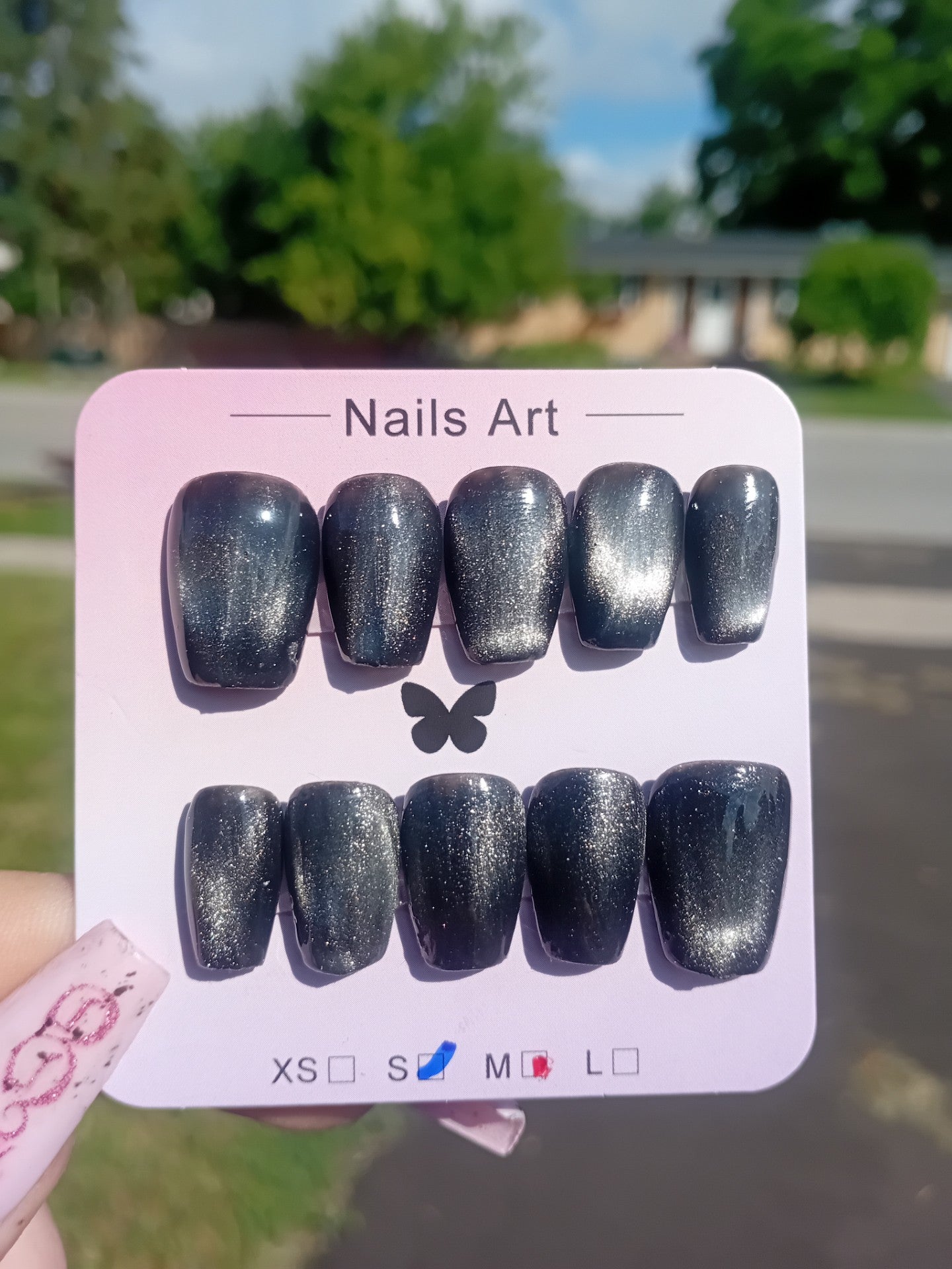 Gothic Gun Metal Cat Eye Press On Nails