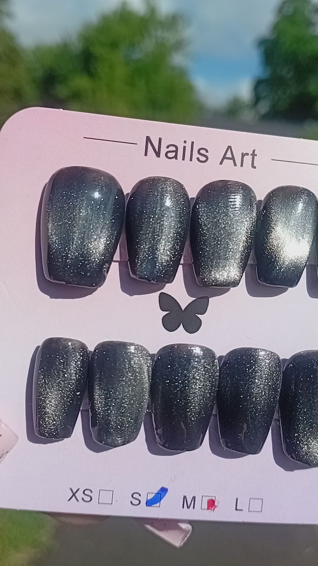 Gothic Gun Metal Cat Eye Press On Nails